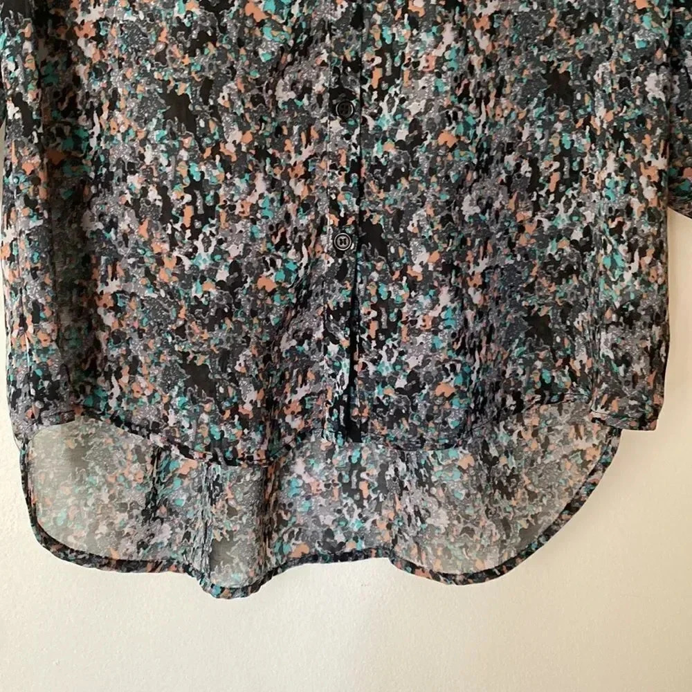 Socialite Button Down Cuff Sleeve 3/4 Sleeve Multicolor Print Open Back Blouse L - Picture 9 of 16
